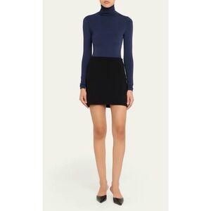 Wolford Navy Blue Colorado Longsleeve Turtleneck String Bodysuit Size Small